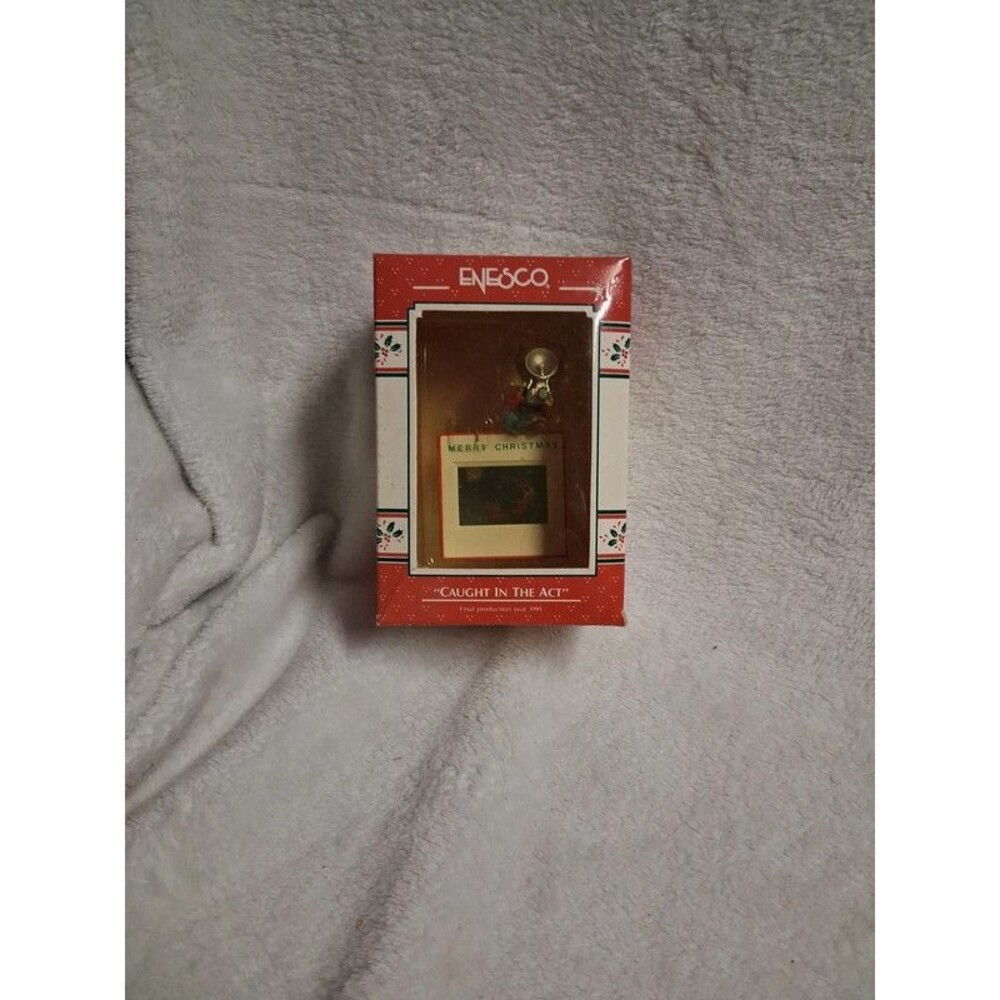 Vintage 1989 Enesco Treasury of Christmas Ornament Caught In The Act Mouse In Bo